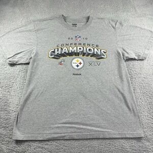 Steelers Shirt Mens XL Gray 2010 Conference‎ Champions Reebok Superbowl XLV NFL